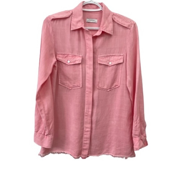 Zara Tops Zara Pink Denim Button Down Shirt Long Sleeves With